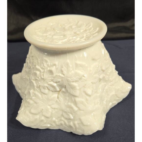 Vintage Westmoreland Bramble Milk Glass Crimped Round Bowl 10" Maple Leaf Footed - Picture 7 of 8